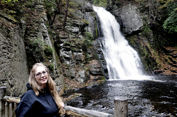 Karen Duquette at the bottom of the Main Falls